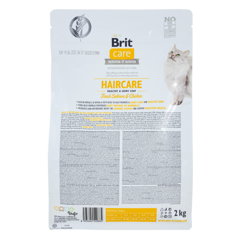 Сухой корм Brit Care Cat GF Haircare Healthy &amp; Shiny Coat для кошек, уход за кожей и шерстью, лосось и курица, 2 кг - фото 3