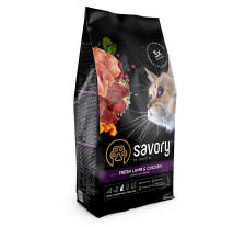 Сухой корм Savory для стерилизованных кошек, со свежим ягненком и курицей, 2 кг Сухой корм Savory для стерилизованных кошек, со свежим ягненком и курицей, 2 кг