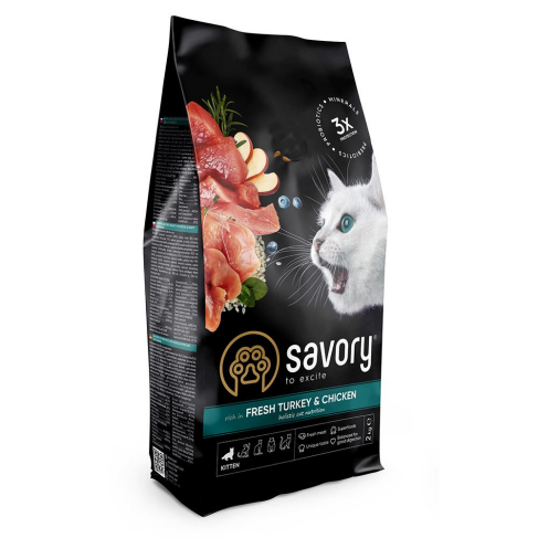 Сухий корм Savory для кошенят всіх порід, зі свіжою індичкою та куркою, 2 кг - фото 1