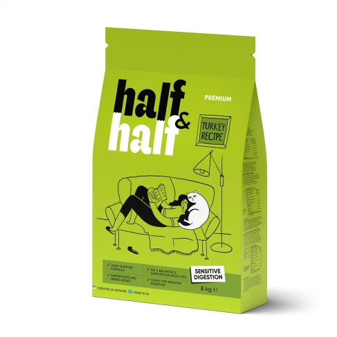 Сухий корм Half&amp;Half для котів із чутливим травленням, з індичкою, 8 кг - фото 1