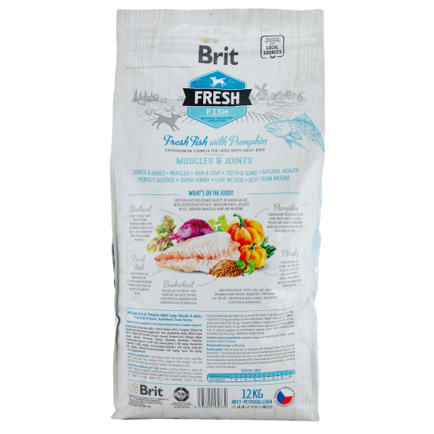Сухой корм Brit Fresh для взрослых собак больших пород, для мышц и суставов, с рыбой и тыквой, 12 кг - фото 3