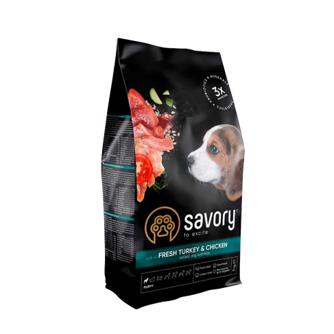 Сухой корм Savory Puppy для щенков всех пород, со свежей индейкой и курицей, 1 кг - фото 1