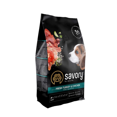 Сухой корм Savory Puppy для щенков всех пород, со свежей индейкой и курицей, 3 кг - фото 1