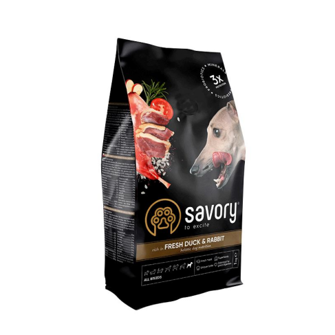 Сухой корм Savory для собак всех пород, со свежей уткой и кроликом, 1 кг - фото 1