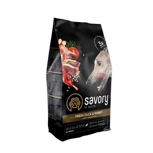 Сухой корм Savory для собак всех пород, со свежей уткой и кроликом, 3 кг - фото 1