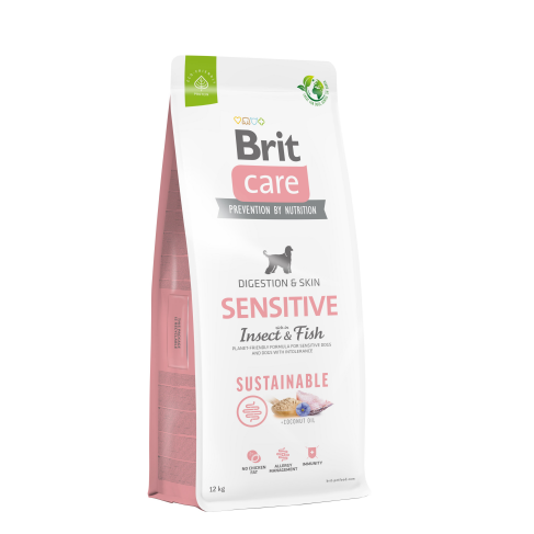 Сухий корм Brit Care Dog Sustainable Sensitive для собак з чутливим травленням, з рибою та комахами, 12 кг - фото 1