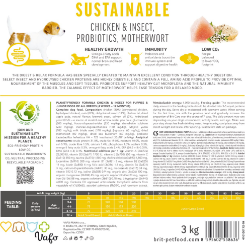 Сухой корм Brit Care Dog Sustainable Puppy для щенков, с курицей и насекомыми, 1 кг - фото 5