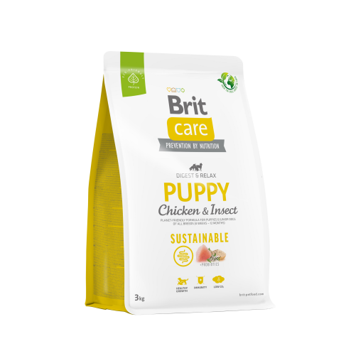 Сухой корм Brit Care Dog Sustainable Puppy для щенков, с курицей и насекомыми, 3 кг - фото 1