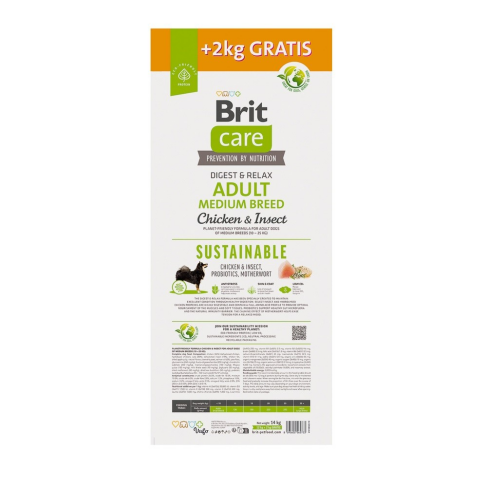 Корм Brit Care Dog Sustainable Adult Medium Breed для средних пород, с курицей и насекомыми, 12+2 кг - фото 3