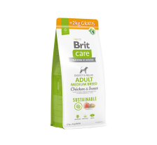 Корм Brit Care Dog Sustainable Adult Medium Breed для средних пород, с курицей и насекомыми, 12+2 кг Корм Brit Care Dog Sustainable Adult Medium Breed для средних пород, с курицей и насекомыми, 12+2 кг
