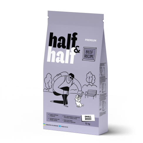 Сухий корм Half&amp;Half для дорослих собак маленьких порід, із яловичиною, 12 кг - фото 1