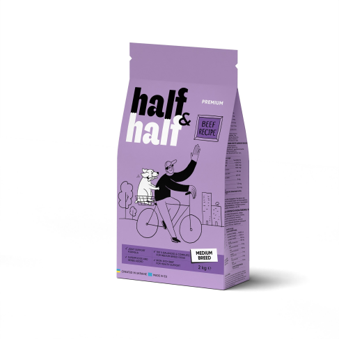 Сухий корм Half&amp;Half для дорослих собак середніх порід, із яловичиною, 2 кг - фото 1