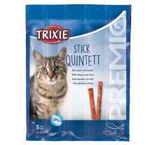Лакомство Trixie Premio Stick Quintett для кошек палочки с лососем и форелью 5 г 5 шт Лакомство Trixie Premio Stick Quintett для кошек палочки с лососем и форелью 5 г 5 шт
