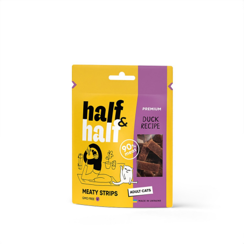 Ласощі для котів Half&amp;Half у формі м&#039;ясних смужечок з качкою, 50 г - фото 1