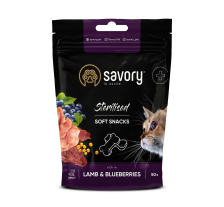 Мягкие лакомства Savory для здоровья стерилизованных кошек, ягненок с черникой, 50 г Мягкие лакомства Savory для здоровья стерилизованных кошек, ягненок с черникой, 50 г