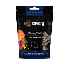 Хрустящие лакомства Savory для здоровья кожи и шерсти, лосось с малиной, 50 г Хрустящие лакомства Savory для здоровья кожи и шерсти, лосось с малиной, 50 г
