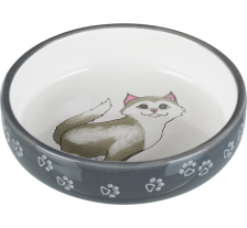 Миска Trixie для кошек коротконосых пород, керамическая, 15 см, 300 мл (серая/белая)