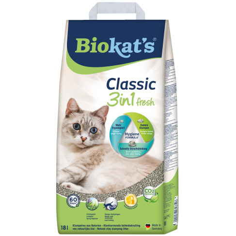 Наполнитель Biokats Classic Fresh 3in1 для кошачьего туалета, бентонитовый, 18 л - фото 1