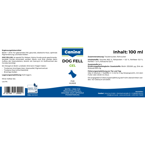 Витамины Canina Dog Fell Gel для собак с проблемами шерсти, биотин+цинк, 100 мл - фото 2