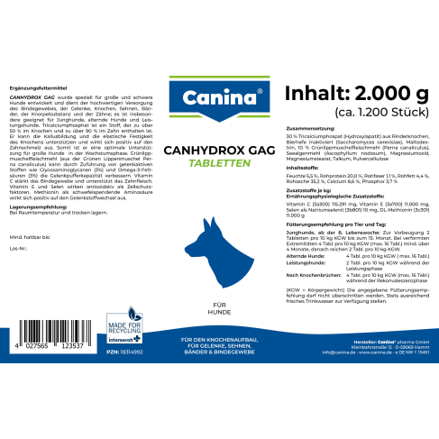 Вітаміни Canina Canhydrox GAG для собак, при проблемах з суглобами та м&#039;язами, 2 кг (1200 таб) - фото 4