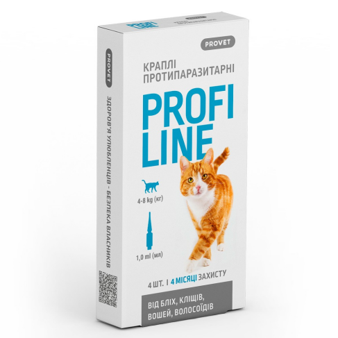 Краплі Provet Profiline для котів 4-8 кг, 4 піпетки по 1,0 мл (інсектоакарицид) - фото 1