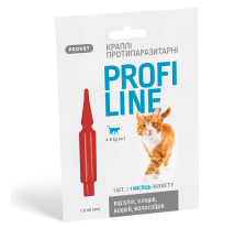 Капли Provet Profiline для кошек 4-8 кг, 1 пипетка 1,0 мл (инсектоакарицид) Капли Provet Profiline для кошек 4-8 кг, 1 пипетка 1,0 мл (инсектоакарицид)