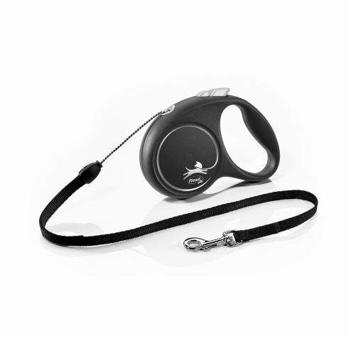 Рулетка Flexi Black Design для собак, трос, розмір S, 5 м (чорна) - фото 1