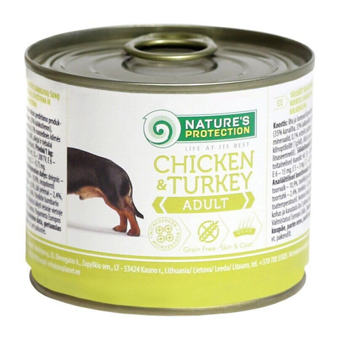 Вологий корм для дорослих собак всіх порід з куркою та індичкою Nature's Protection Adult Chicken&Turkey 200г - фото 1 Вологий корм для дорослих собак всіх порід з куркою та індичкою Nature's Protection Adult Chicken&Turkey 200г - фото 1