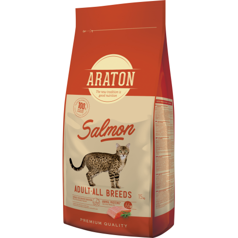 Повноцінний сухий корм з лососем для дорослих котів ARATON SALMON Adult All Breeds 15кг - фото 1