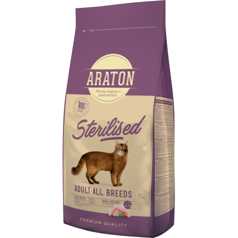Повноцінний сухий корм для стерилізованих котів ARATON STERILISED Adult All Breeds 15кг - фото 1