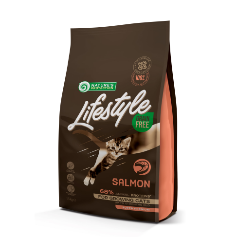 Сухой беззерновой корм для котят с лососем Lifestyle Grain Free Salmon Kitten 1,5кг - фото 1