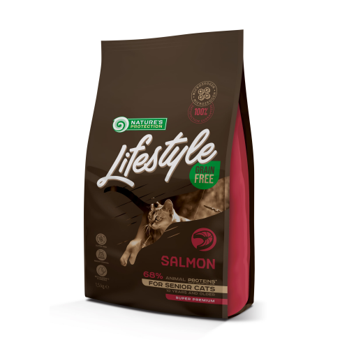 Сухий беззерновий корм для літніх котів з лососем Lifestyle Grain Free Salmon Senior Cat 1,5кг - фото 1 Сухий беззерновий корм для літніх котів з лососем Lifestyle Grain Free Salmon Senior Cat 1,5кг - фото 1