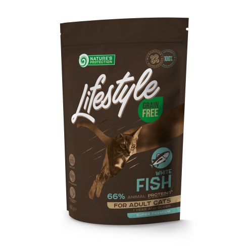Сухой беззерновой корм для взрослых кошек с белой рыбой Lifestyle Grain Free White Fish Adult Cat 400г - фото 1