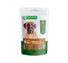 Лакомство для собак, полоски из курицы с кунжутом, Nature's Protection snack for dogs chicken strips with sesame, 75г Лакомство для собак, полоски из курицы с кунжутом, Nature's Protection snack for dogs chicken strips with sesame, 75г