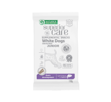 Беззернові ласощі для молодих собак всіх порід з білим окрасом шерсті Nature's Protection Superior Care White Dogs Brain Development з лососем, 110г Беззернові ласощі для молодих собак всіх порід з білим окрасом шерсті Nature's Protection Superior Care White Dogs Brain Development з лососем, 110г