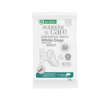 Беззернові ласощі для дорослих собак всіх порід з білим окрасом шерсті Nature's Protection Superior Care White Dogs Hypoallergenic & Digestive Care з лососем, 110г Беззернові ласощі для дорослих собак всіх порід з білим окрасом шерсті Nature's Protection Superior Care White Dogs Hypoallergenic & Digestive Care з лососем, 110г