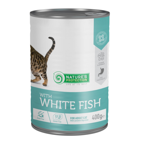 Вологий корм для дорослих котів з білою рибою Nature's Protection with White Fish 400 г - фото 1 Вологий корм для дорослих котів з білою рибою Nature's Protection with White Fish 400 г - фото 1