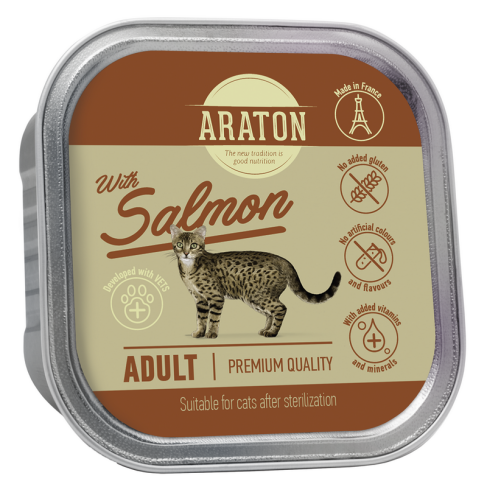Влажный корм для взрослых стерилизованных котов с лососем ARATON Adult cat with salmon, 85 г - фото 1