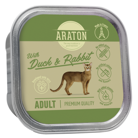 Вологий корм для дорослих котів з качкою і кроликом ARATON Adult cat with with duck and rabbit, 85 г - фото 1