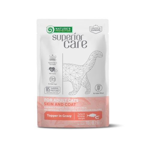 NATURE&#039;S PROTECTION SUPERIOR CARE Skin and Coat Adult Cats All Breeds with Tuna and Shrimps, влажный корм с тунцом и креветками для ухода за кожей и шерстью взрослых кошек всех пород - фото 1