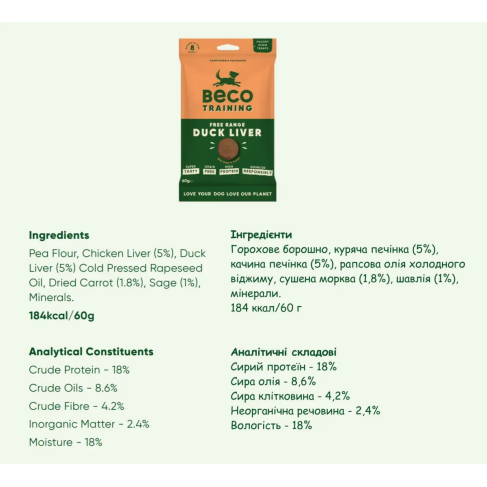 Печенье для собак Beco Pets Утиная печень с шалфеем и морковью 60 г - фото 5